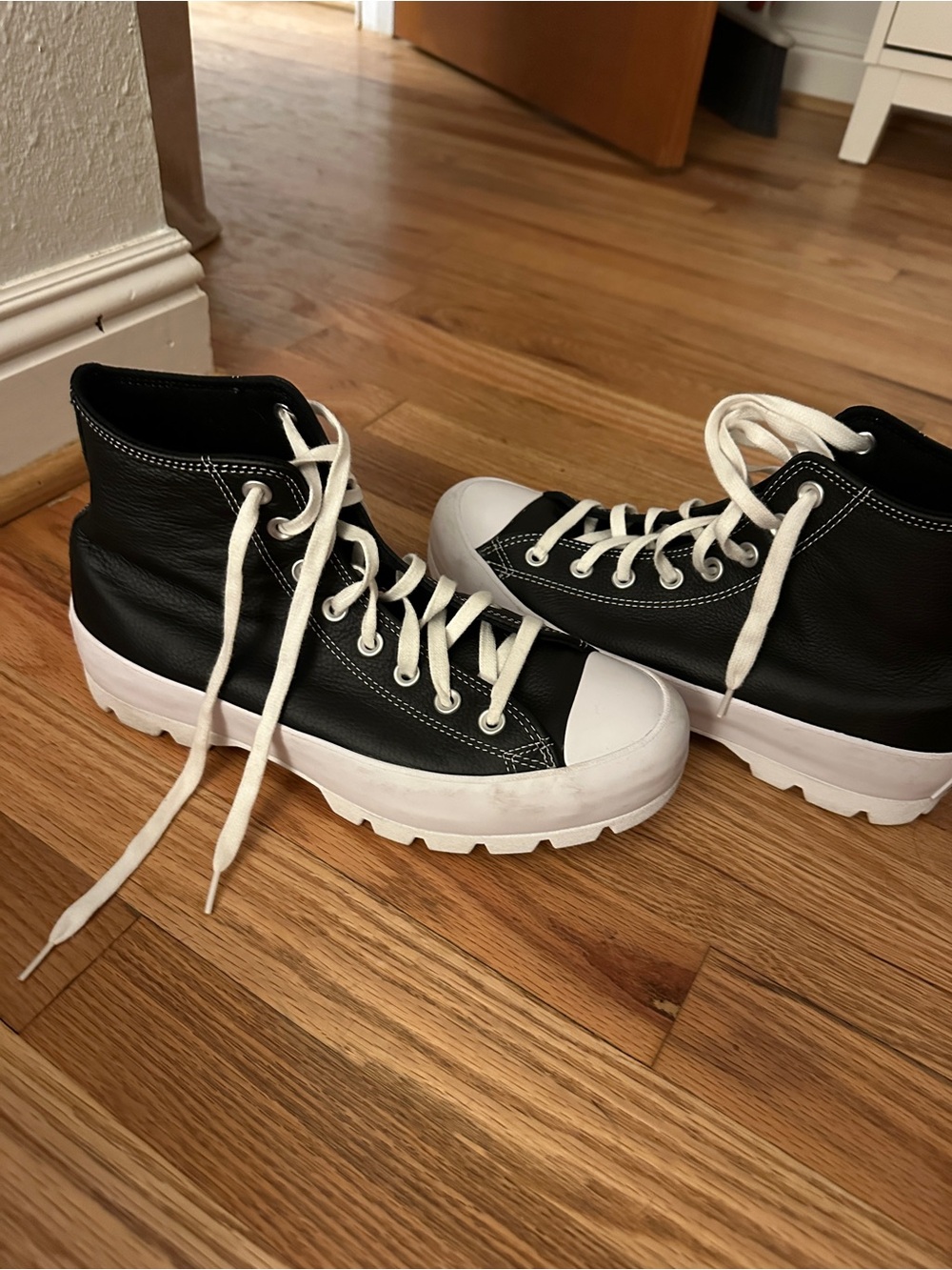Converse Black and White Lace-Up Platform Lug Sole Boots